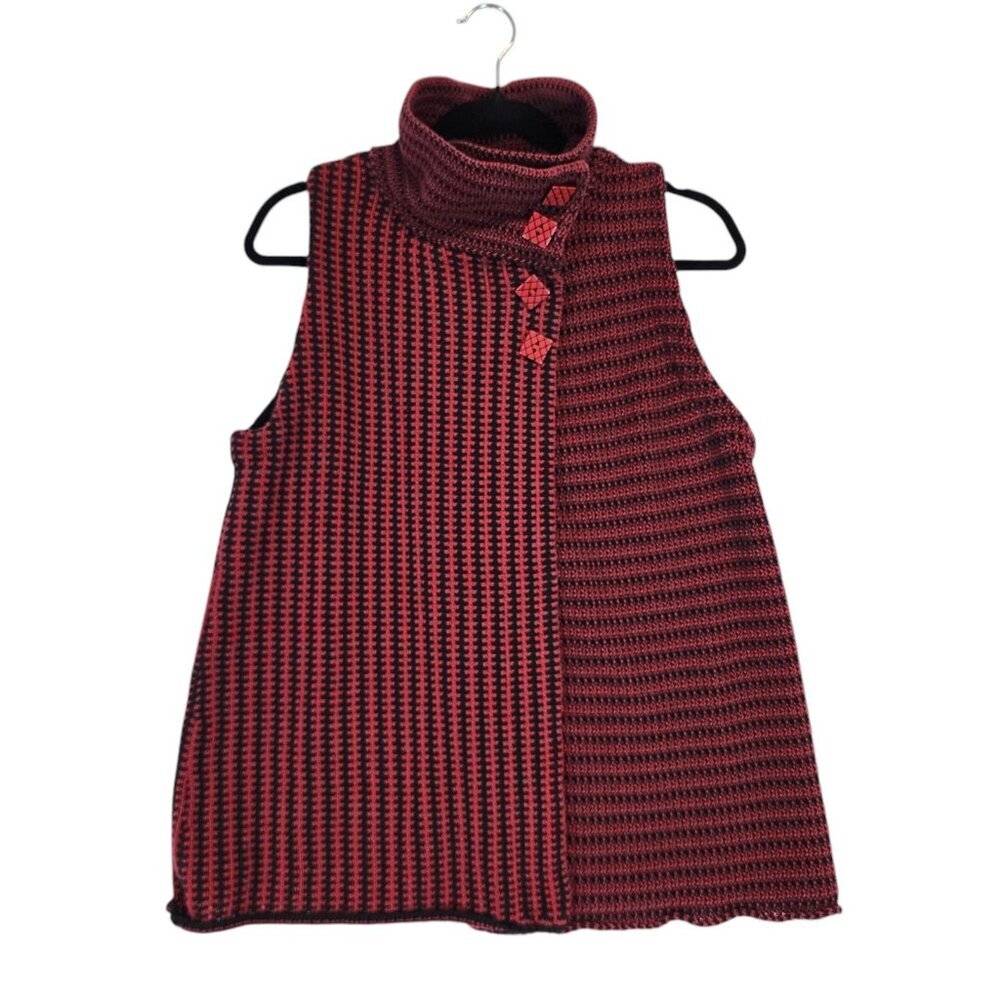 Habitat Clothes To Live In Knit Snap Mock Neck Sweater Vest Faux Wrap Women's Sm